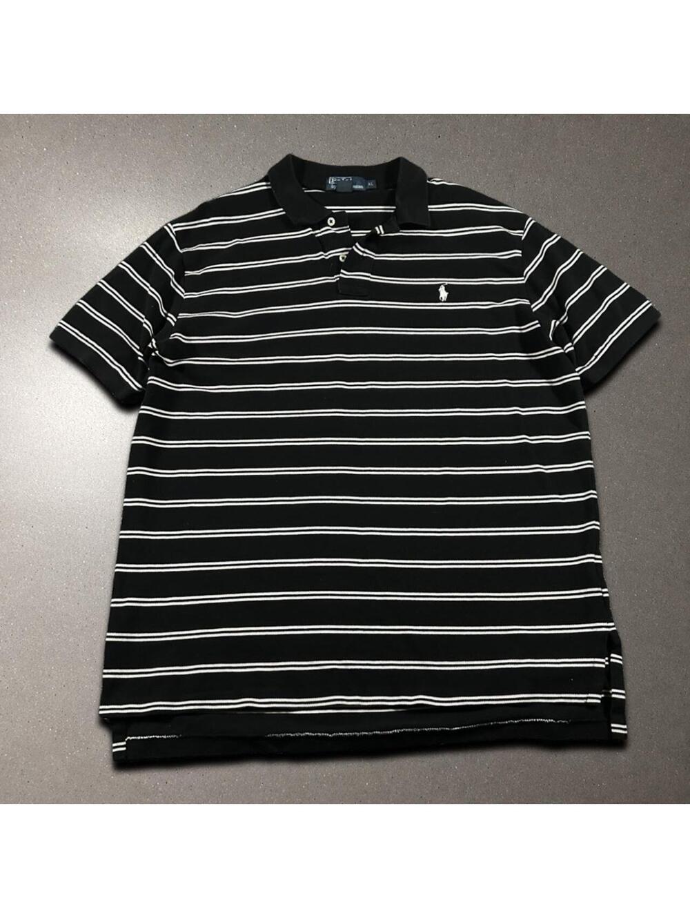 Vintage Polo Ralph Lauren Black and White Striped Polo - Men's XL!